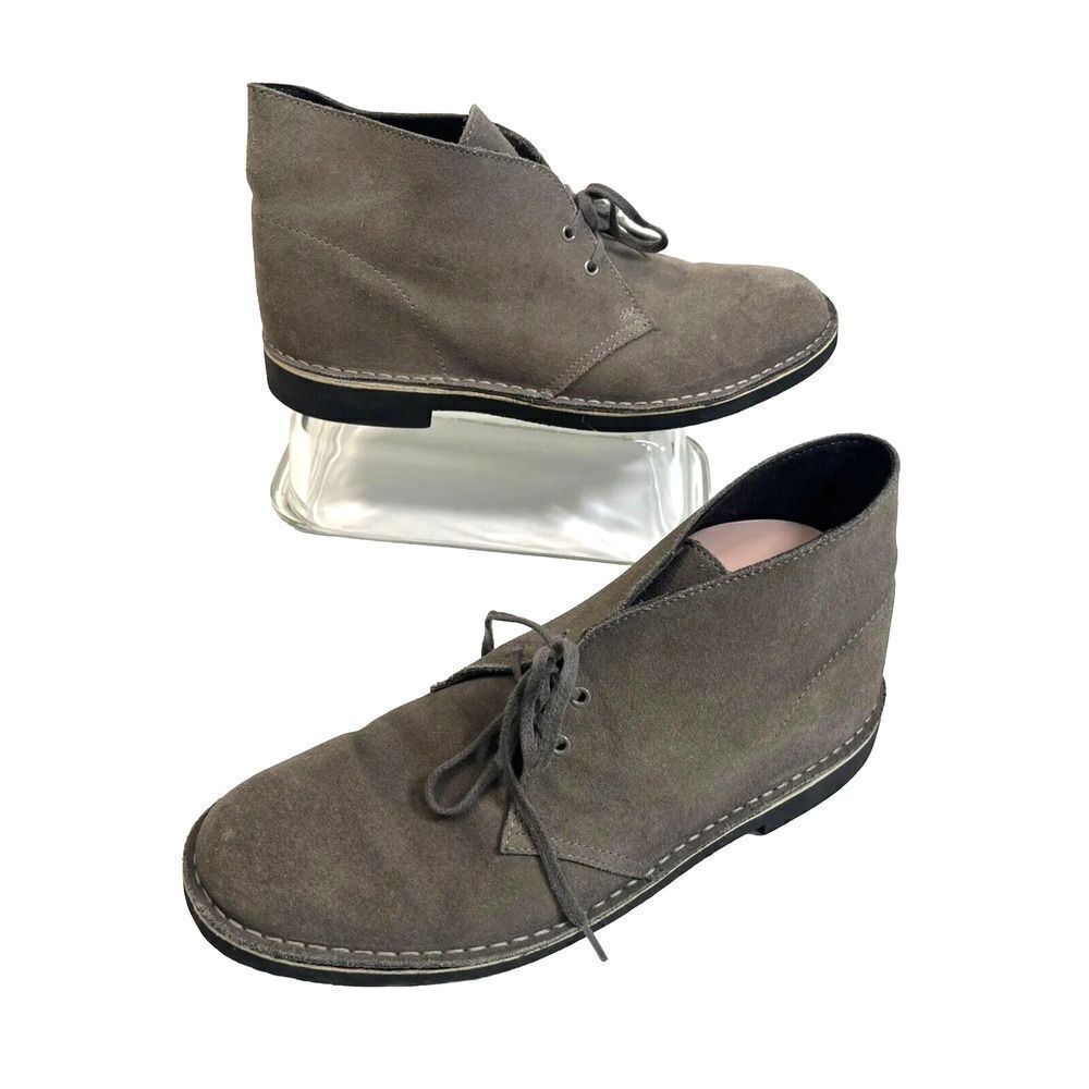 Clarks‎ Mens Gray Suede Desert Boots Size 10.5 Chukka Lace Up
